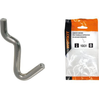 GANCIO UNCINO ACCIAIO SELF WORKIT - X PANNELLO ESPOSITIVO CROM NÂ° 1 MM 15X31 CF=PZ 10- 5 confezioni