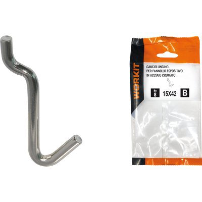 GANCIO UNCINO ACCIAIO SELF WORKIT - X PANNELLO ESPOSITIVO CROM NÂ° 2 MM 15X42 CF=PZ 10- 5 confezioni