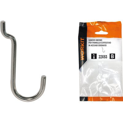 GANCIO UNCINO ACCIAIO SELF WORKIT - X PANNELLO ESPOSITIVO CROM NÂ° 4 MM 22X53 CF=PZ 10- 5 confezioni