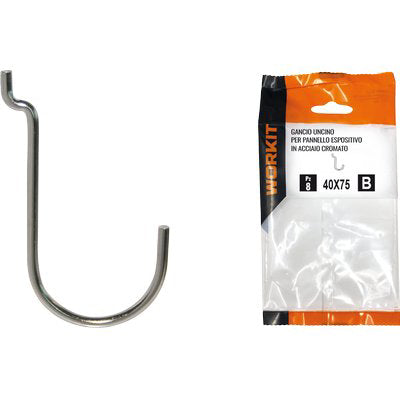 GANCIO UNCINO ACCIAIO SELF WORKIT - X PANNELLO ESPOSITIVO CROM NÂ° 5 MM 40X75 CF=PZ 12- 5 confezioni