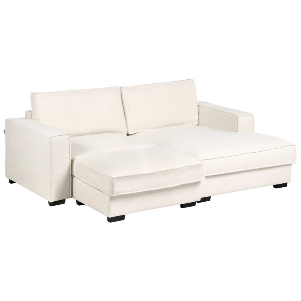 Divano angolare lato sinistro in bouclé con ottomana Schienale imbottito in poliestere con cuscini Beige chiaro stile moderno