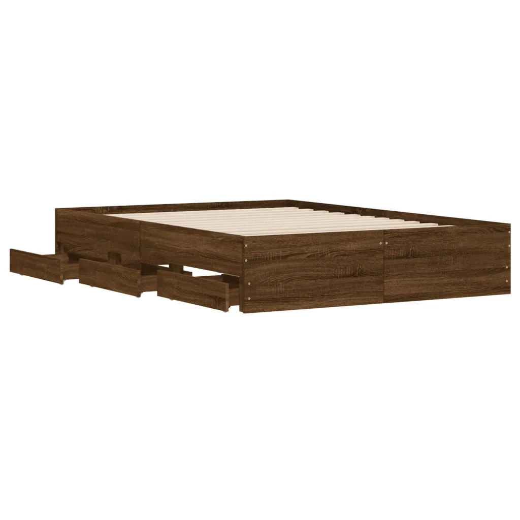 Letto matrimoniale | Letto per adulti | Giroletto Cassetti Rovere Marrone 120x190 cm Legno Multistrato