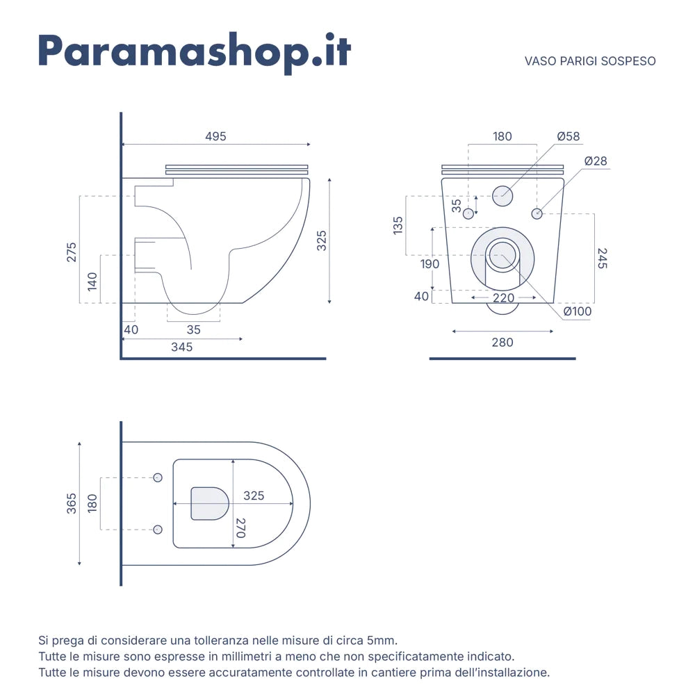 Kit WC sospeso e sistema di scarico da incasso mod. Parigi bianco opaco
