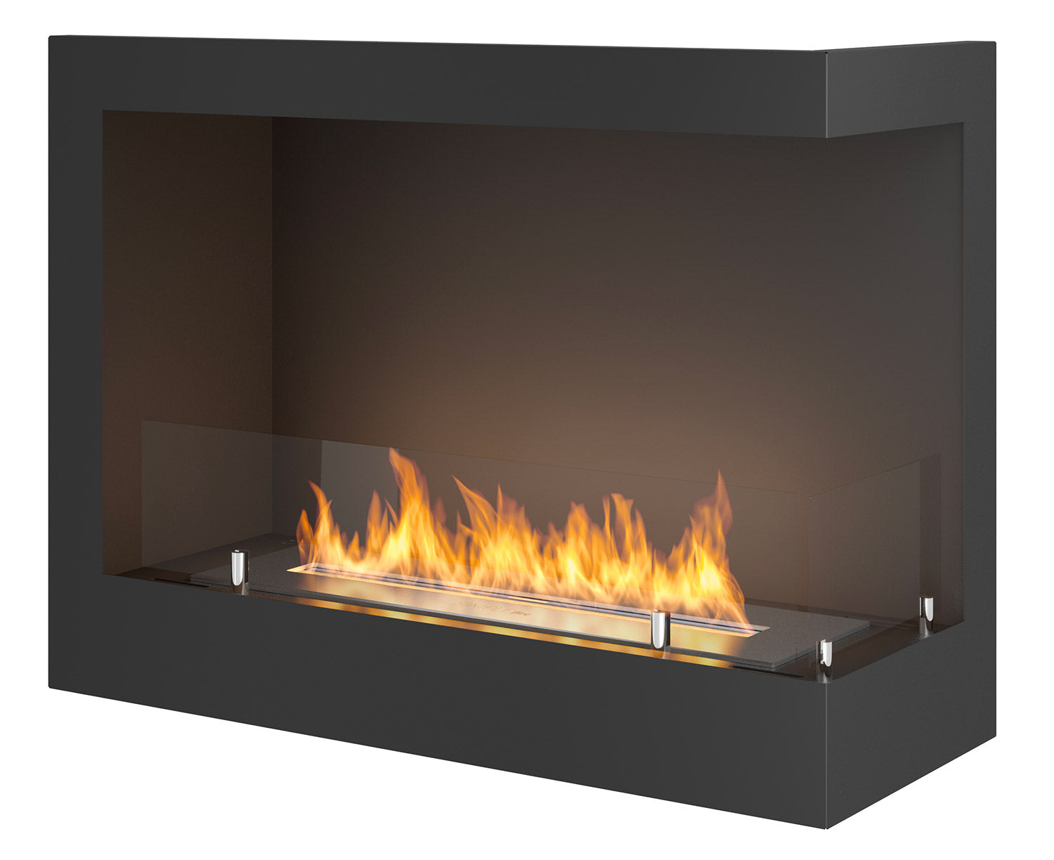 Camino a Bioetanolo da Incasso 60x45 cm Corner 600 Right Destro Nero con Vetro