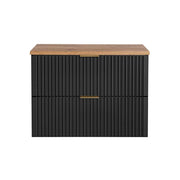 Insieme mobile sottolavabo NOXERA 80 cm - Nero opaco e rovere - 2 cassetti + piano per lavabo