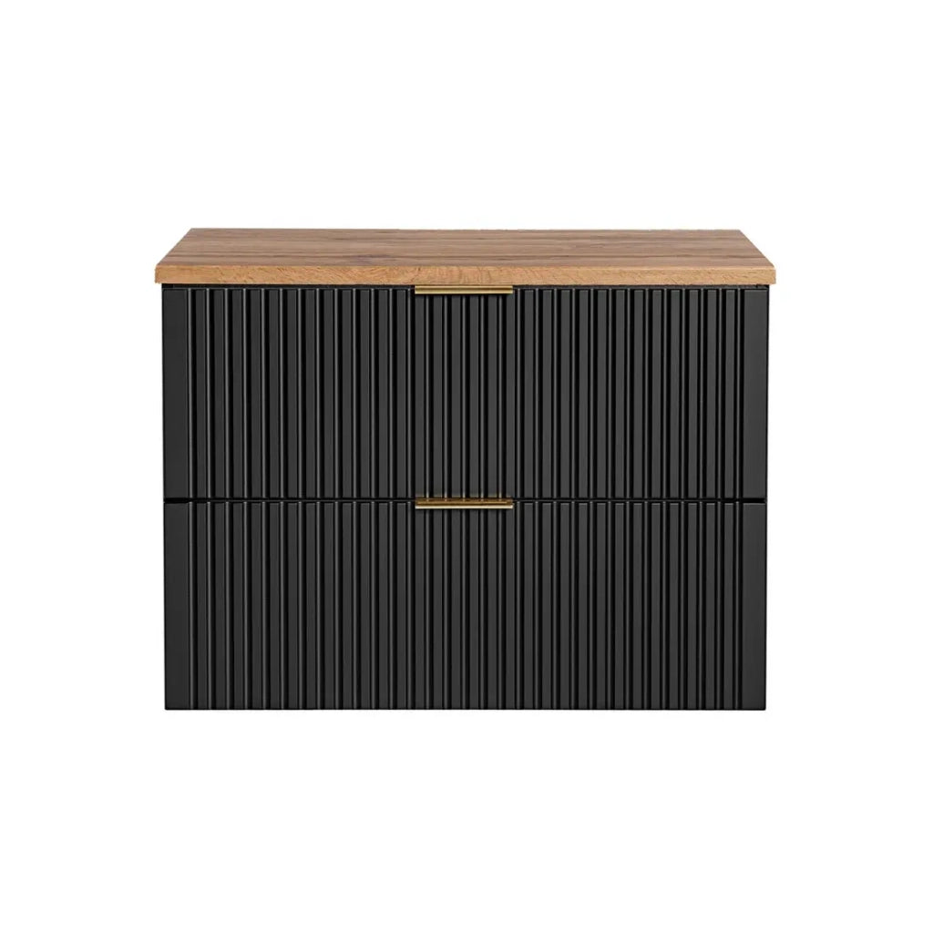 Insieme mobile sottolavabo NOXERA 80 cm - Nero opaco e rovere - 2 cassetti + piano per lavabo