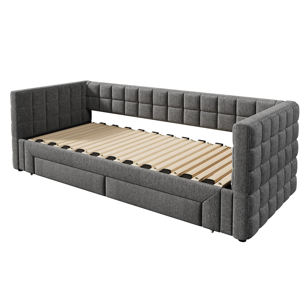 Letto estraibile singolo 90×200 cm con 2 cassetti; senza materasso; velluto; grigio