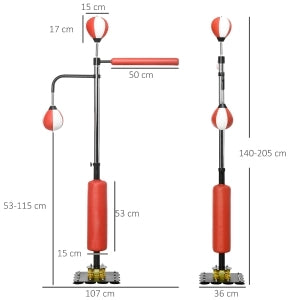 Sacco da boxe da terra 140-205 cm, altezza regolabile, con 2 speed ball, asta reflex e base a ventosa, per adulti