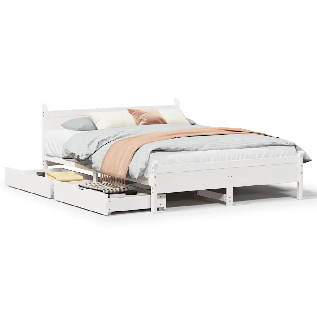 Letto senza Materasso Bianco 160x200 cm Legno Massello di Pino