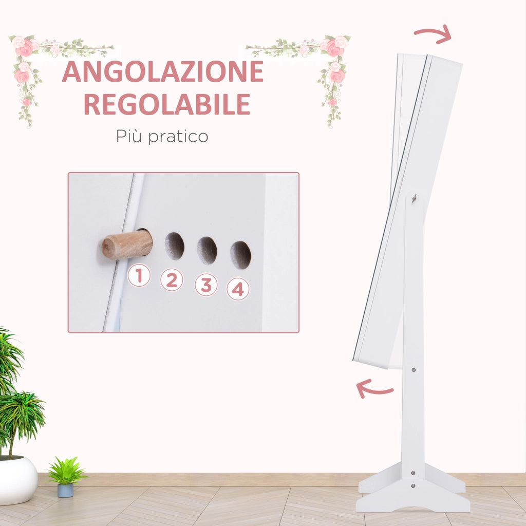 Armadio Portagioie con Specchio e Illuminazione LED ¨C Zephmum ¨C Legno Bianco 30x146x36 cm