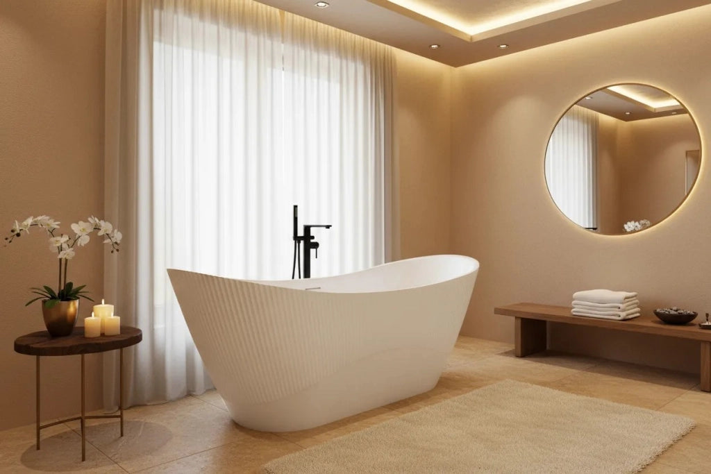 Vasca Da Bagno Freestanding In Acrilico Atena 170 Copritappo oro spazzolato