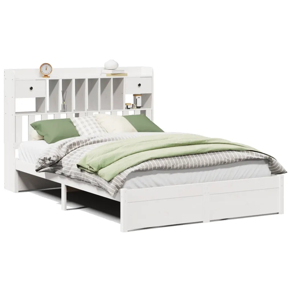 Letto Libreria senza Materasso-Struttura Letto con contenitore Bianco 140x190 cm Legno di Pino 686444