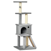 Albero Tiragraffi Multilivello con Casetta. Scala. Pallina e Pali in Sisal. 48x48x125 cm. Grigio