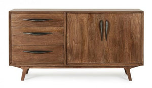 Credenza 2 Ante 3 Cassetti 152x40x85 cm in Legno Marrone
