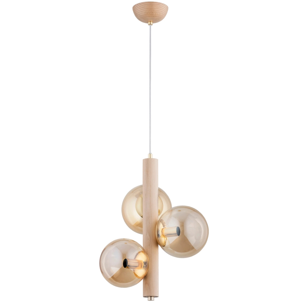 Lampada a sospensione nordica legno/ambra 3xE14 Alfa Kanet