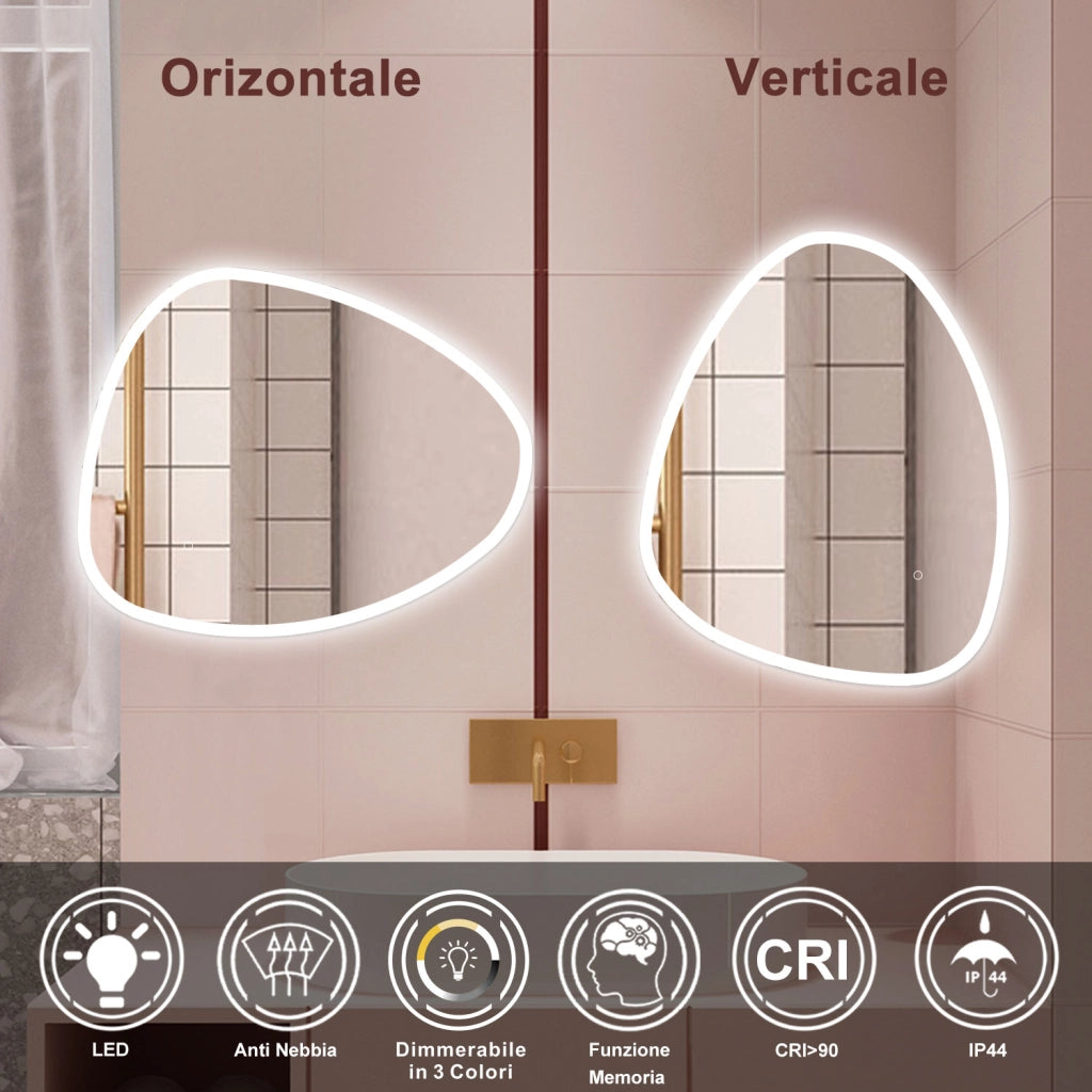AICA Specchio da bagno  80 x 65 cm, dimmerabile, Funzione Memoria, antiappannamento, 3 colori