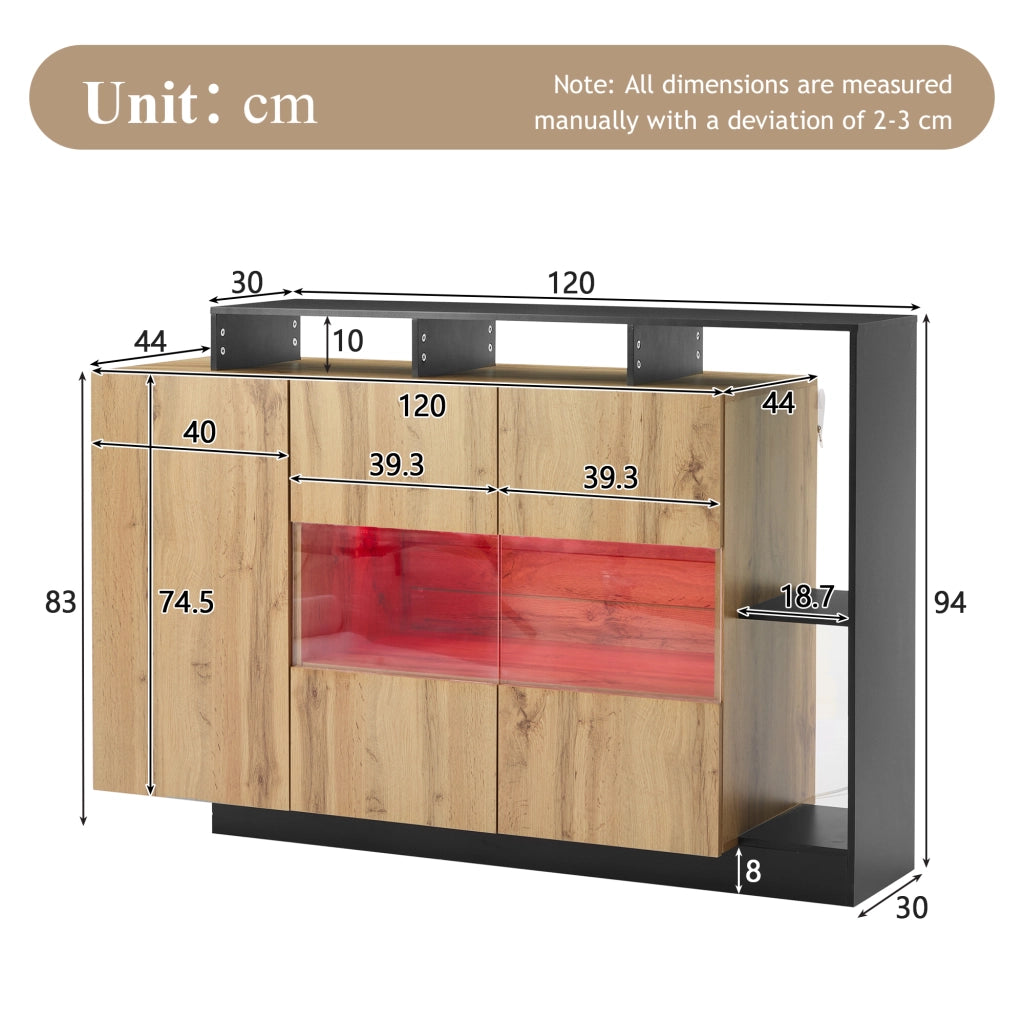 Mobile TV con 2 ante; LED RGB e ripiani regolabili - per soggiorno - 140×44×93.5 cm