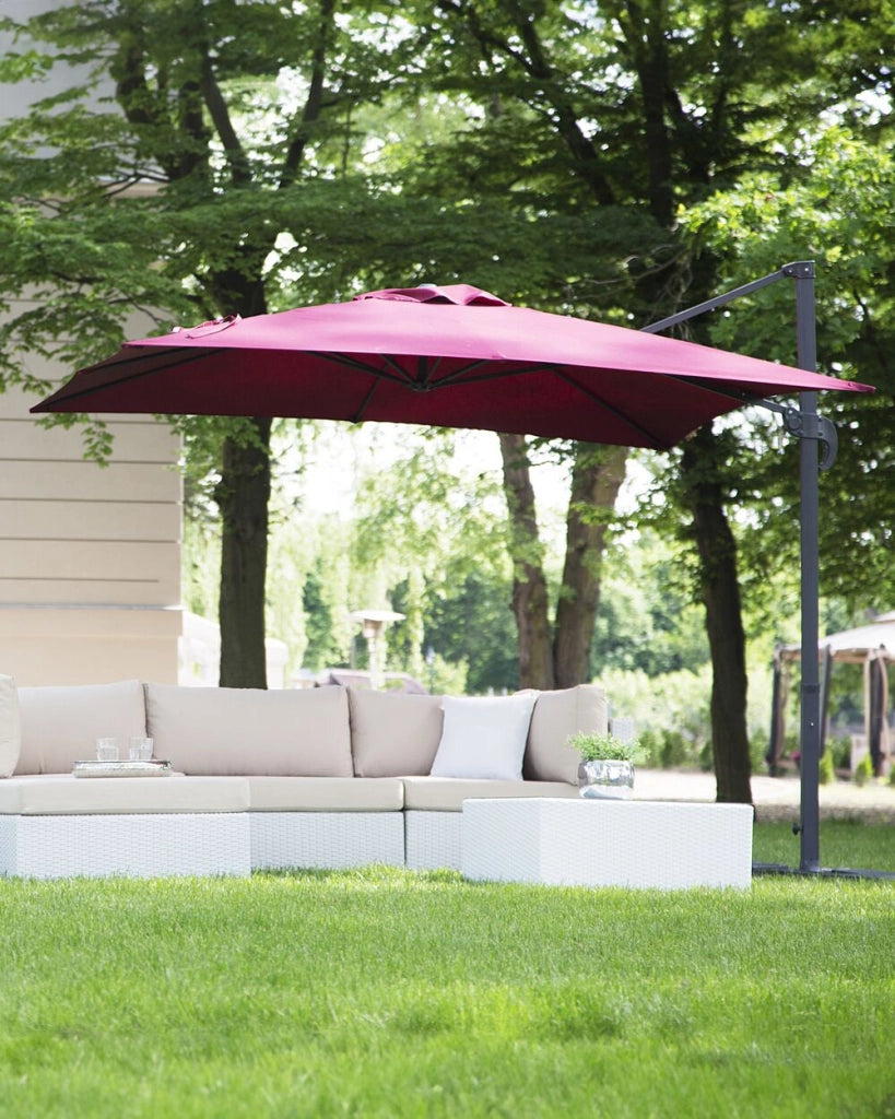 Ombrellone da giardino bordeaux baldacchino palo in acciaio Nero 235 cm a sbalzo resistente agli agenti atmosferici con meccanismo a manovella