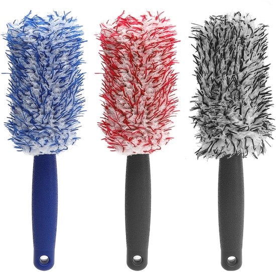 Pacco da 3 pezzi di spazzola per ruote, spazzola per ruote premium a microfibra, spazzola per pulizia ruote, spazzola per ruote, spazzola per ruote sottile, spazzola per ruote a microfibra per la pulizia delle ruote di auto e motociclette