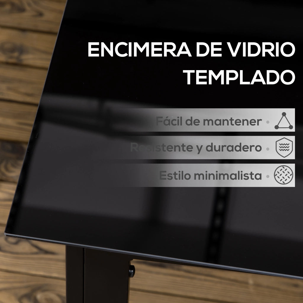 Tavolo da giardino rettangolare con telaio in alluminio e piano in vetro ¨C zephmum ¨C 150x90x74 cm nero