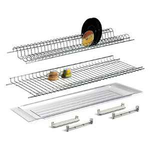 Scolapiatti per pensile in acciaio cromato 76 cm con vaschetta raccogligocce