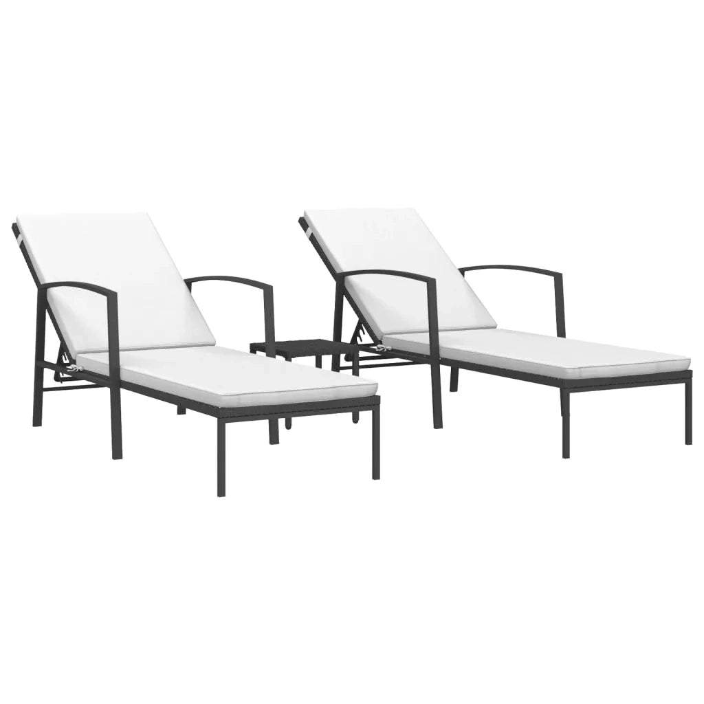 Lettini Prendisole 2 pz con Tavolo in Polyrattan Neri 317638