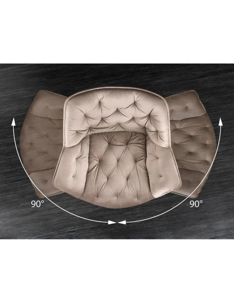 Set di 2 sedie design COMFY girevoli a 180° in velluto beige champagne trapuntato e piedi neri