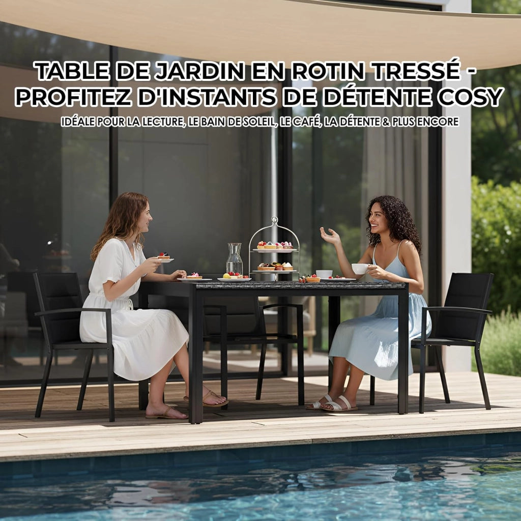 Tavolo da Giardino Rettangolare 4-6 Persone in PE Rattan e Metallo, 119x74 cm, Tavolo da Pranzo Esterno, Resistente alle Intemperie per Terrazza Balcone, Facile da Pulire,Grigio,4 PCS Gambe