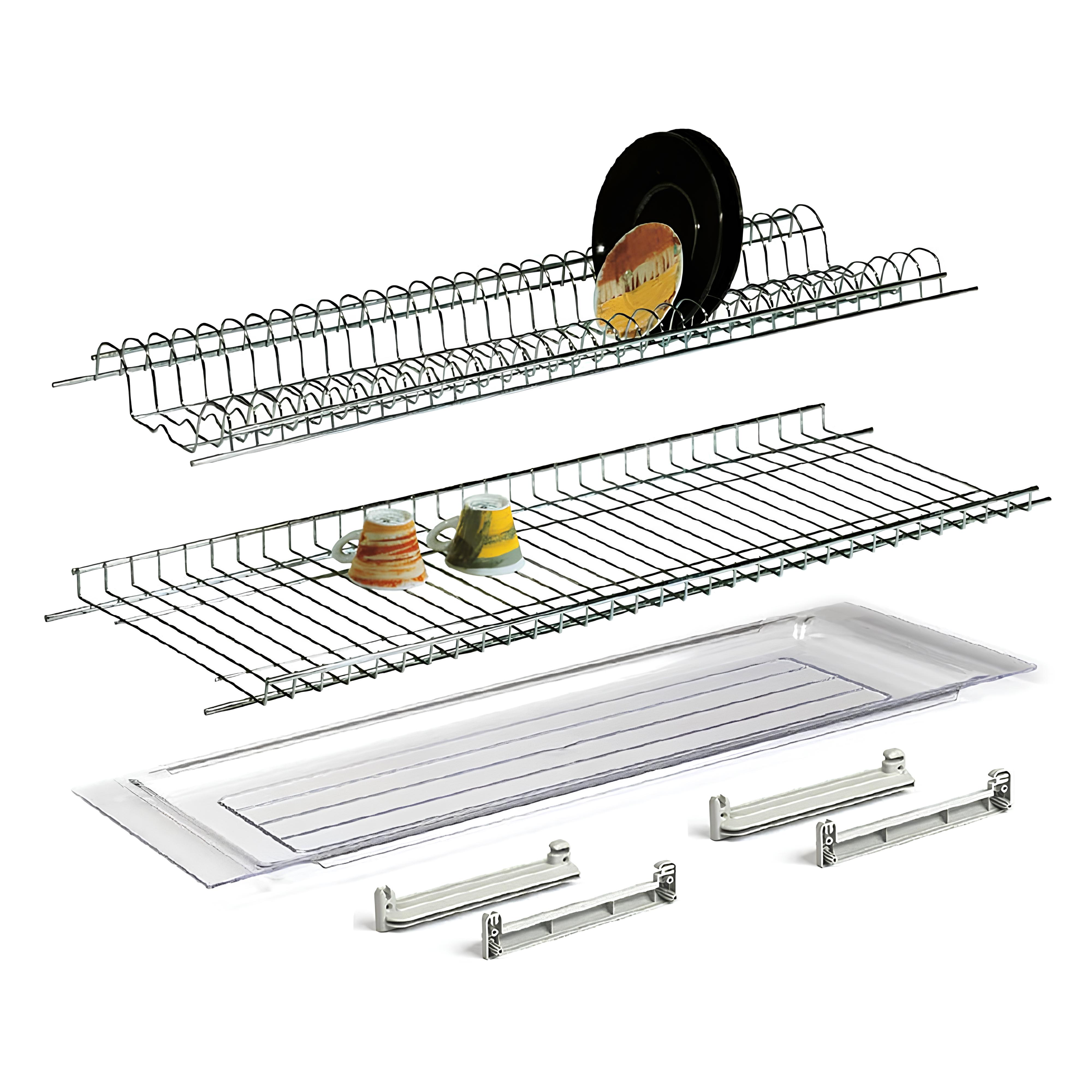 Scolapiatti per pensile in acciaio cromato 56 cm con vaschetta raccogligocce