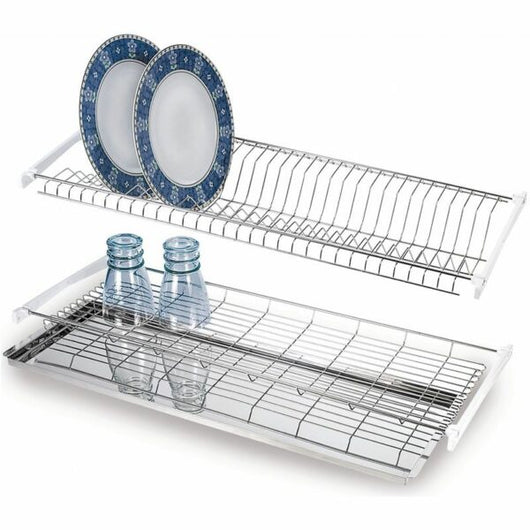 Scolapiatti per pensile in acciaio cromato 56 cm con vaschetta raccogligocce