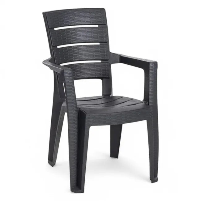 Sedia impilabile con braccioli Ayder in plastica effetto rattan – 56x44x89 cm – Colore antracite