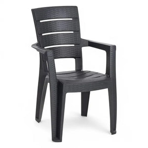 Sedia impilabile con braccioli Ayder in plastica effetto rattan – 56x44x89 cm – Colore antracite