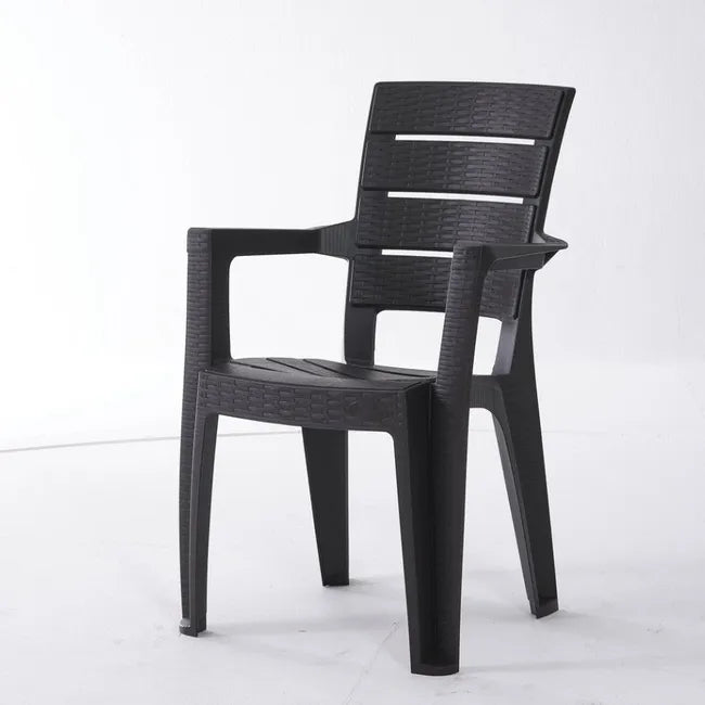 Sedia impilabile con braccioli Ayder in plastica effetto rattan – 56x44x89 cm – Colore antracite