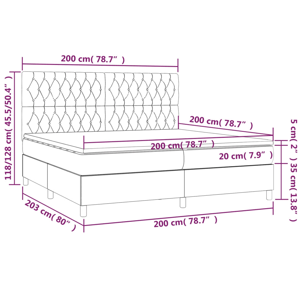 Letto a Molle Materasso e LED bianco 200x200cm in Tessuto 3135146
