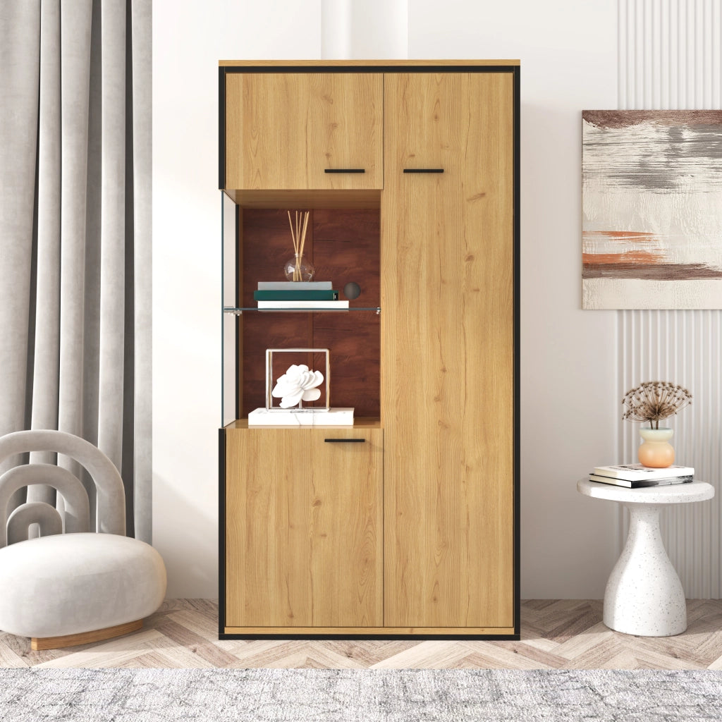 Vetrina con Illuminazione LED ¨C Xylo ¨C Porta in Vetro, Ripiani, 150 cm