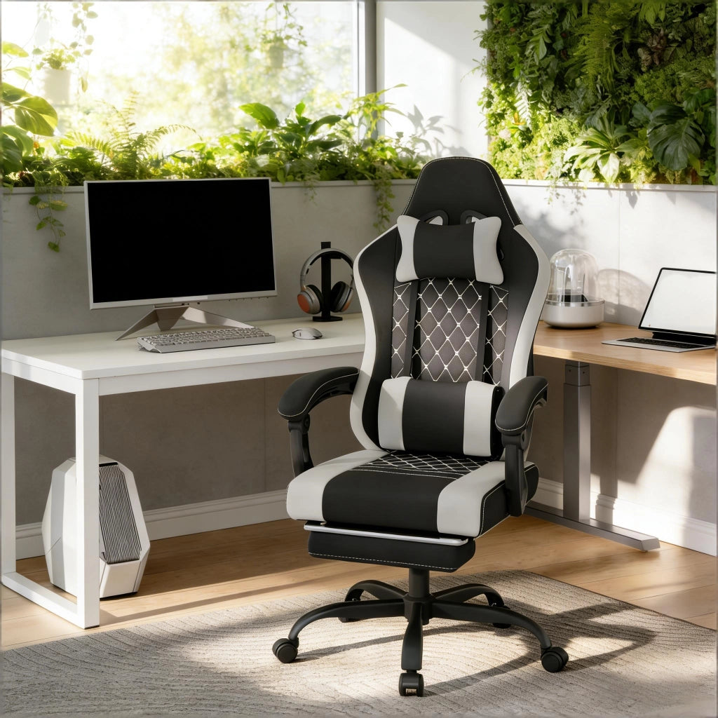 Sedia da ufficio girevole ergonomica con funzione massaggio, schienale alto, poggiapiedi, nero/grigio
