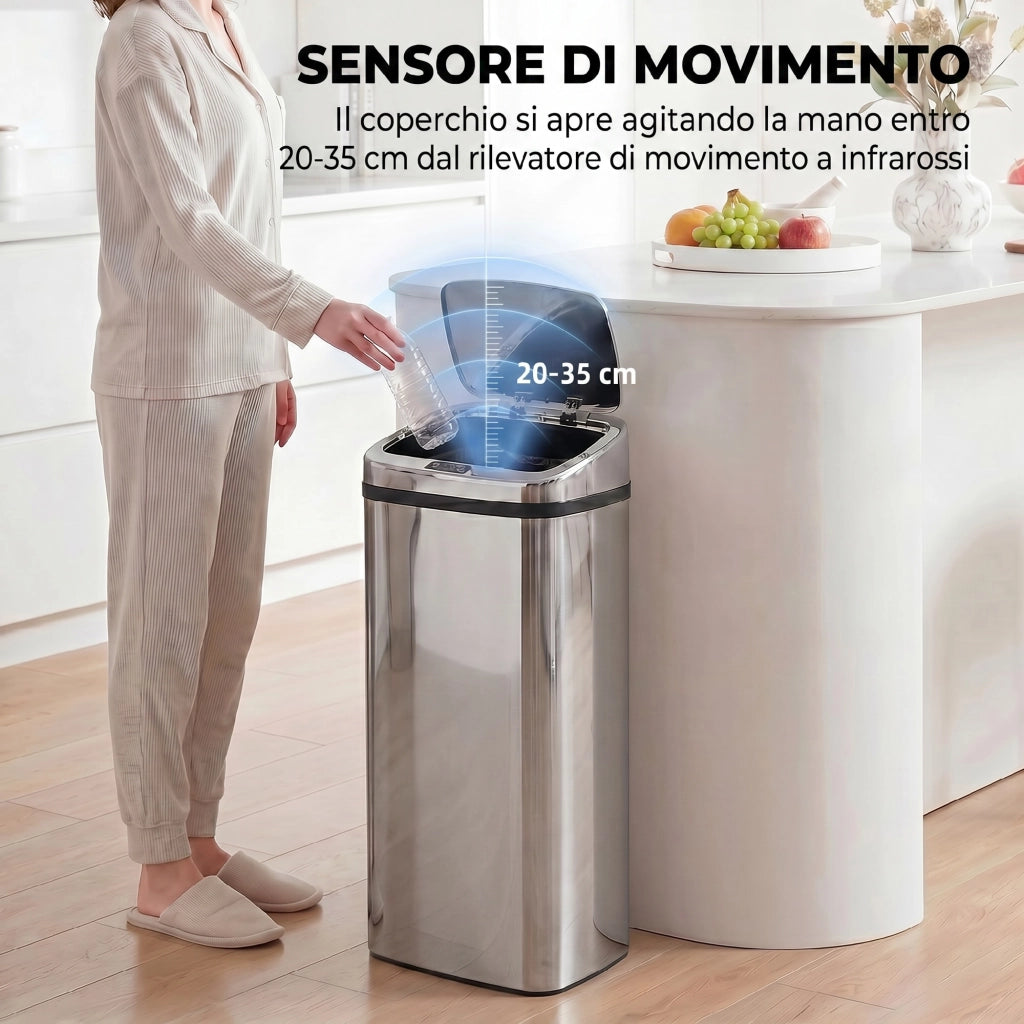 Bidone Rifiuti Intelligente con Sensore ¨C zephmum ¨C Acciaio Argento 33x25x84 cm
