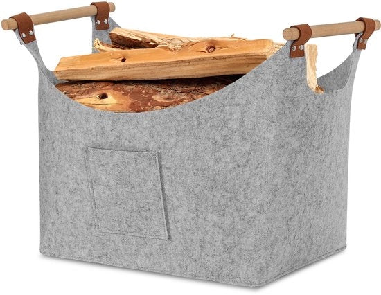 Mangia legna pieghevole - Mangia legna per interni - Tappeto 5 mm - Mangia legna per legna da cucina, legna, giornale o legna da ardere - Grigio chiaro