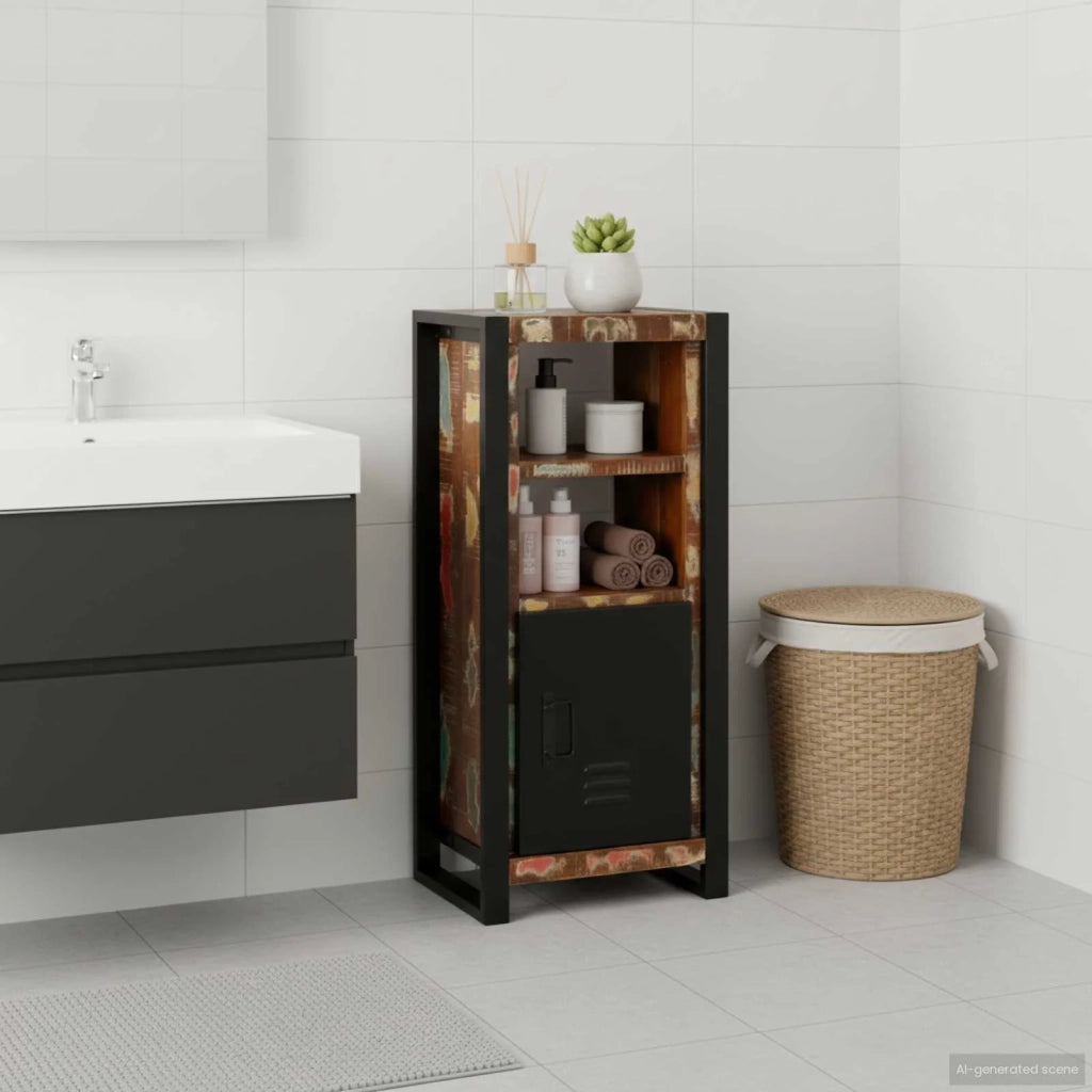 Mobile da Bagno | Armadio da bagno con porta Marrone Legno Recuperato Massello