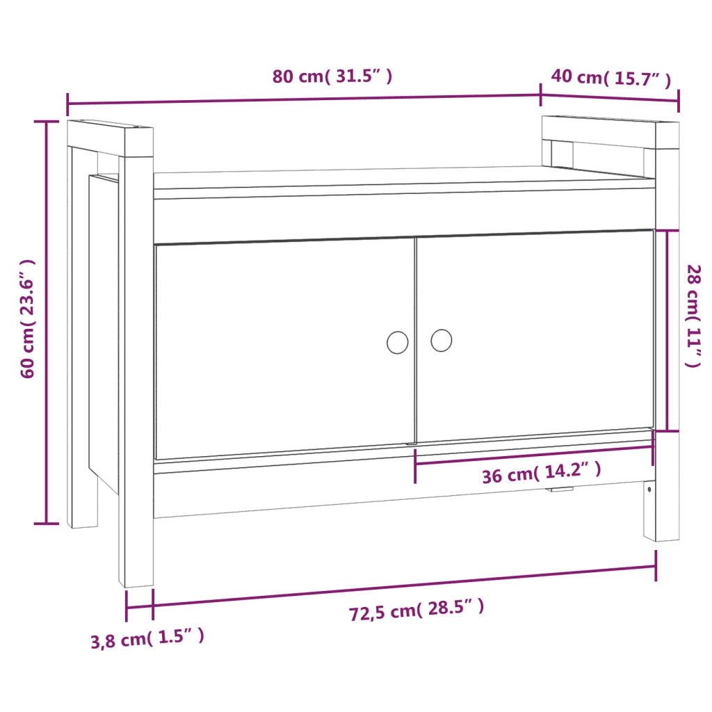Panca da ingresso-Sgabello-Panca da Corridoio Ambra 80x40x60 cm in Legno Massello di Pino