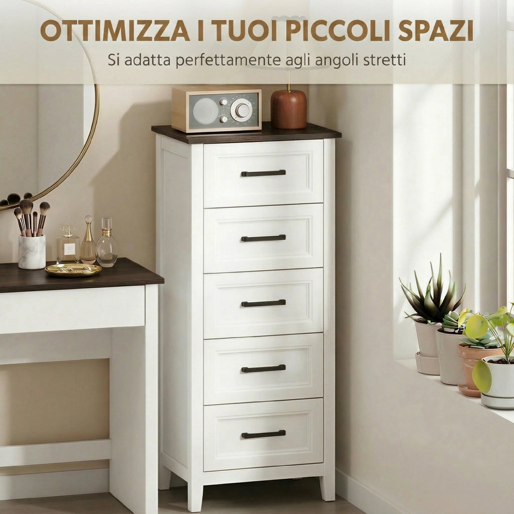 Cassettiera con 5 Cassetti. Mobile Alto per Camera da Letto e Soggiorno
