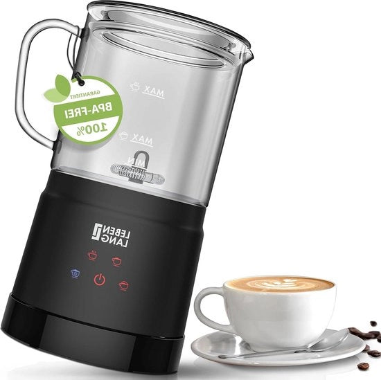 Frostante elettrico con contenitore in vetro - 100% Libero da BPA - 4 Modalità & Whisk di ricambio - Macchina per cioccolata elettrica - Dispositivo di frostante - Riscaldatore di latte