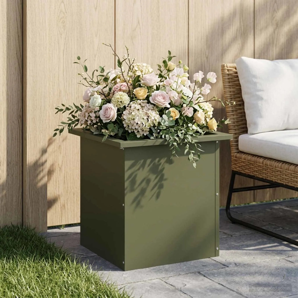 Fioriera da giardino con LED Verde Oliva 40 x 40 x 40 cm 8008132