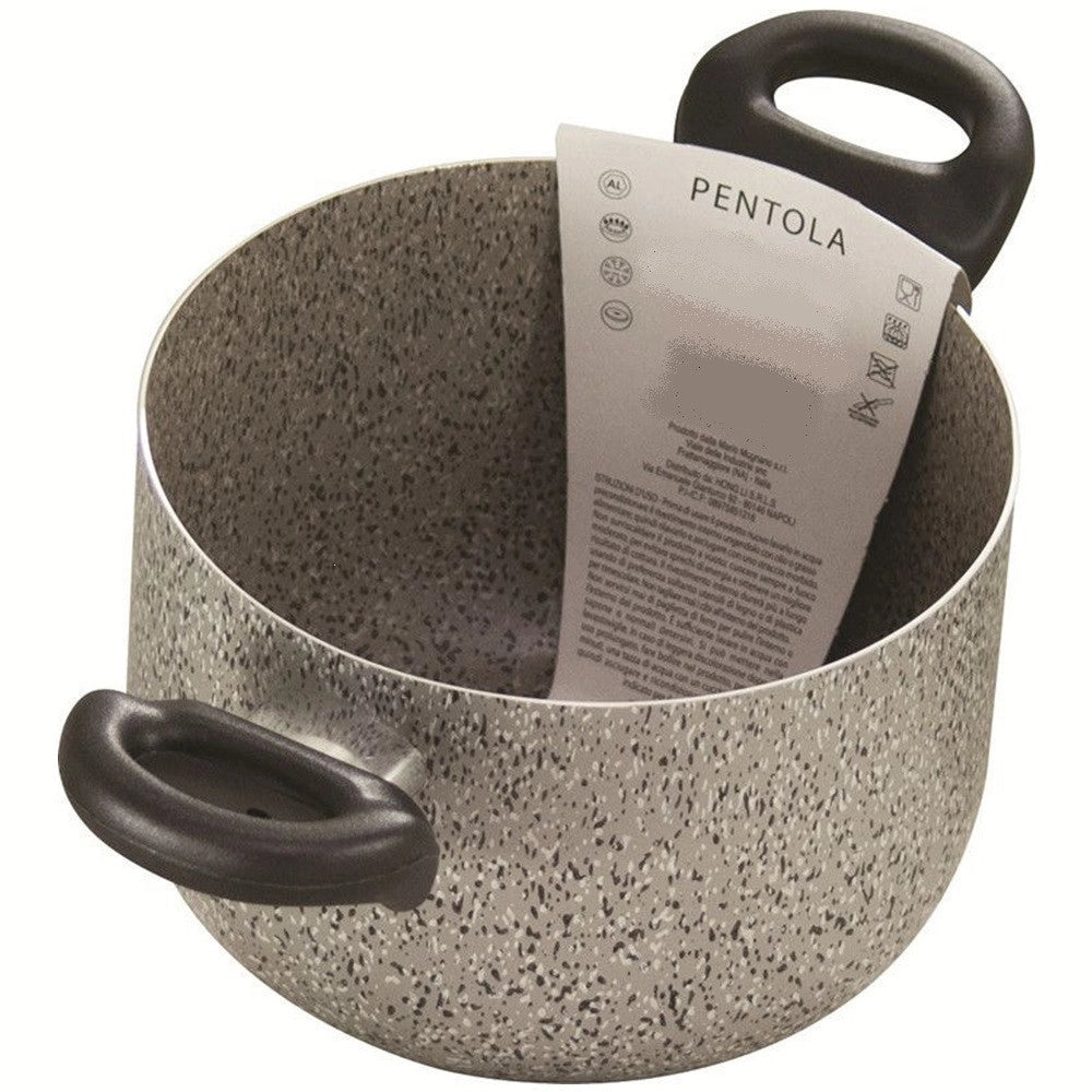 Trade Shop - Pentola A Doppio Manico Nero Antiaderente Pietra Diametro 16-18-20-22 Cm Utensile Cucina -