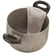Trade Shop - Pentola A Doppio Manico Nero Antiaderente Pietra Diametro 16-18-20-22 Cm Utensile Cucina -