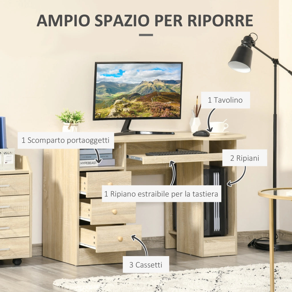 Scrivania Ufficio con Scaffali e Cassetti ¨C Xylo ¨C Legno Bianco 125x60x74cm