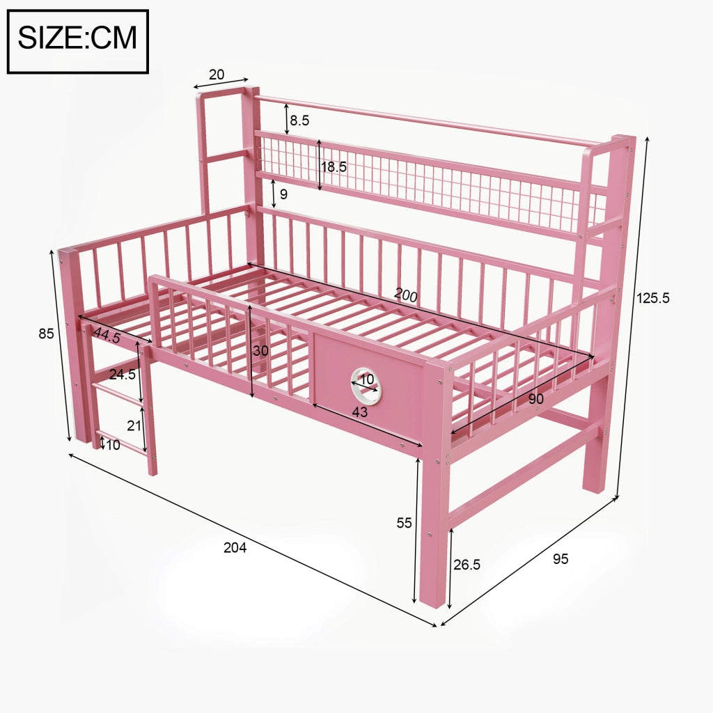 LETTO A CASTELLO BASSO 90x200 cm in metallo rosa