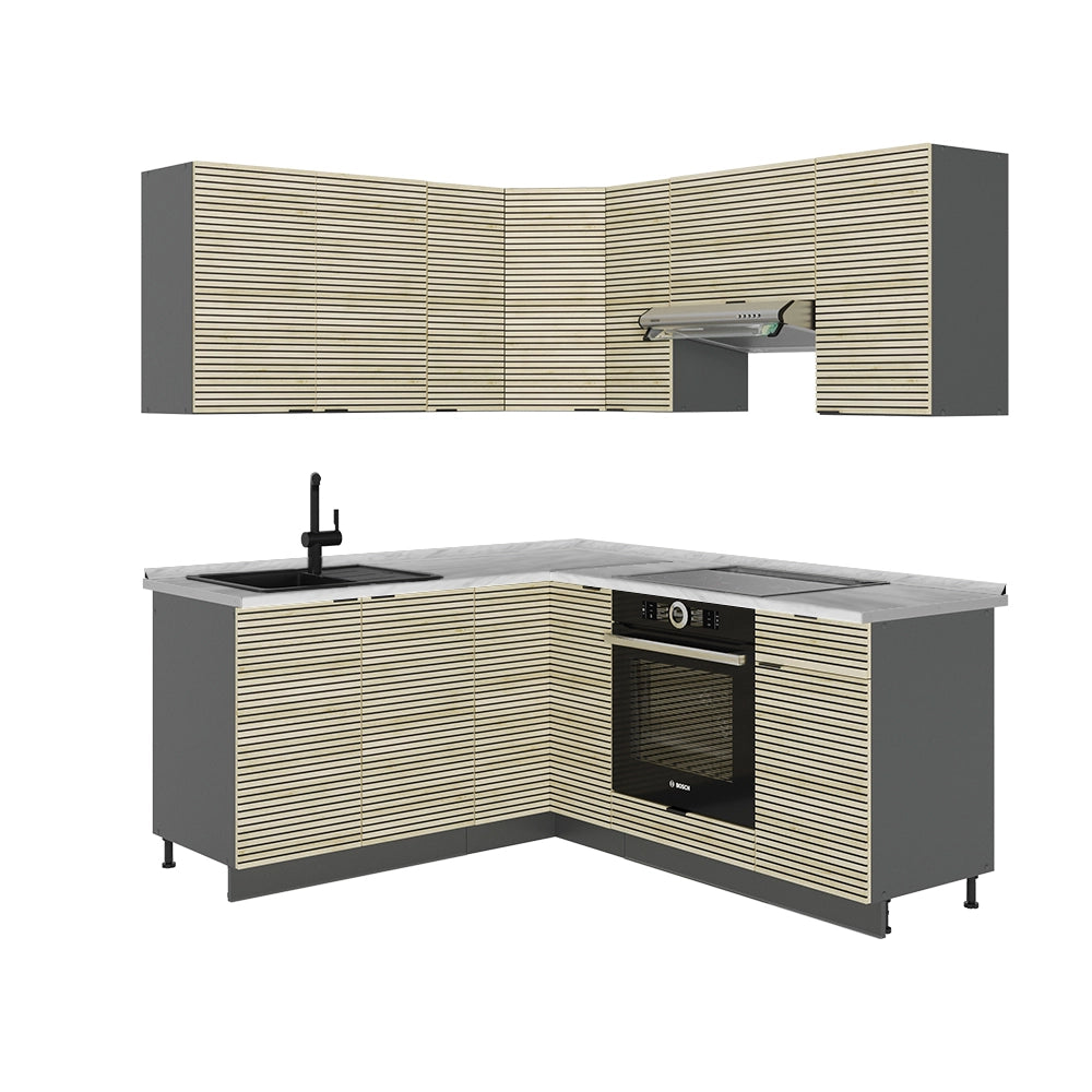 Vicco Cucina angolare completa Pannello in rovere/antracite 160 x 190 cm , PL Marmo