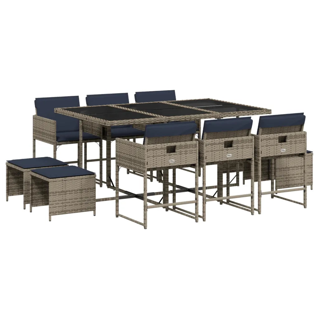 Set da pranzo da giardino da 11 pz con Cuscini in Polyrattan Grigio 3278100