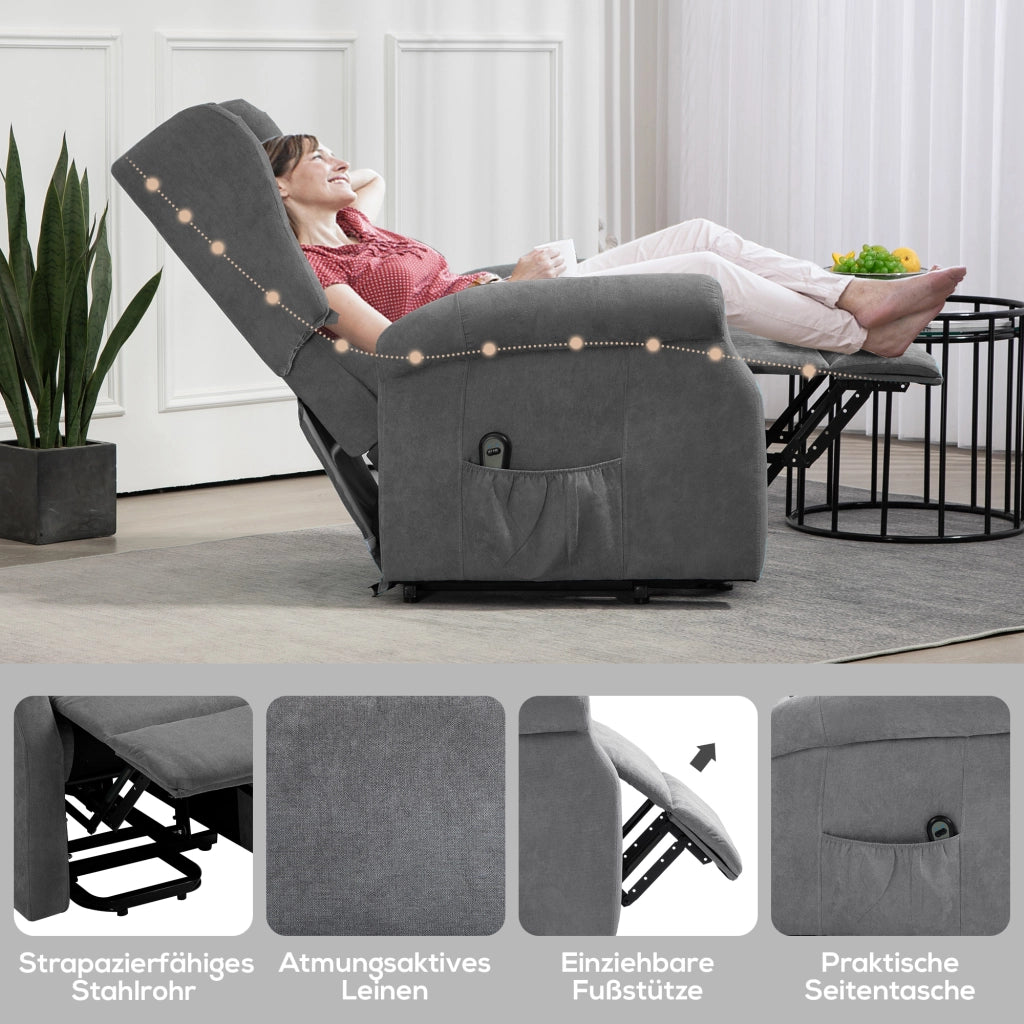 POLTRONA RELAX Elettrica con alzapersona 74x94x111 cm Grigio scuro